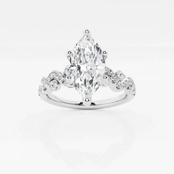 Zoya Jewel 2 Ct Marquise Cut Lab-Created Simulated Diamond Wedding Ring, Wave Shank, 14K White Gold Plated, Holiday Gift for Women