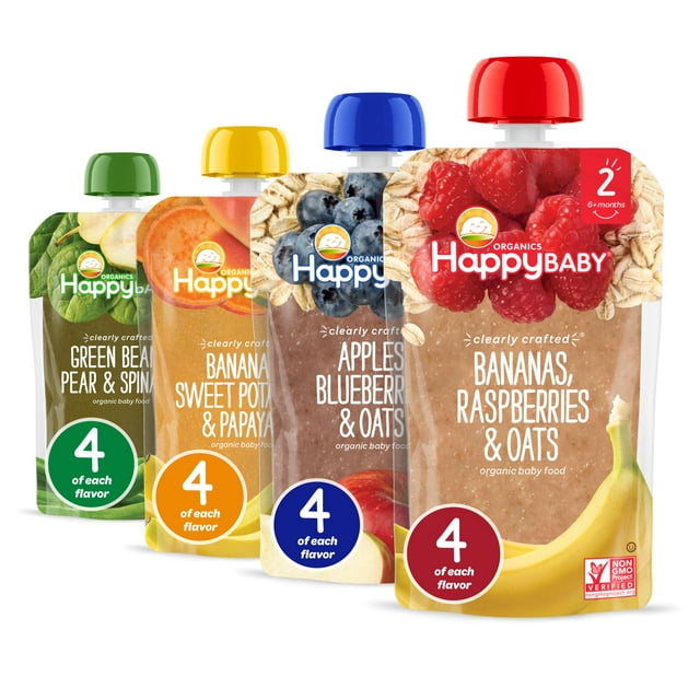 Bolsitas de comida para bebés Happy Baby Organics Stage 2, 118 ml (paquete de 16)