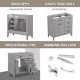 thumbnail image 3 of 36" Bathroom Vanity Without Top Sink, Modern Bathroom Cabinet with 3 Drawers and 2 Doors, Freestanding Bathroom Vanity with Open Shelf, Wood Storage Cabinet, Grey, 3 of 7