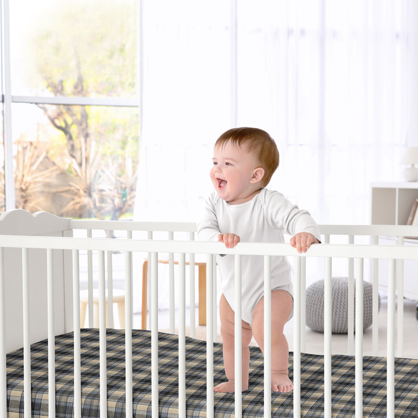 Sweet Jojo Designs Rustic Patch Blue and Tan Fitted Crib Sheet