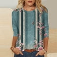 thumbnail image 2 of Staron Hauts d'Été pour Femmes en Liquidation à Moins de 5 $ T-Shirts Basiques Tunique à Manches 3/4 Col Rond Ample Mignon Blouses à Imprimé Floral Hauts Fluides, 2 of 5