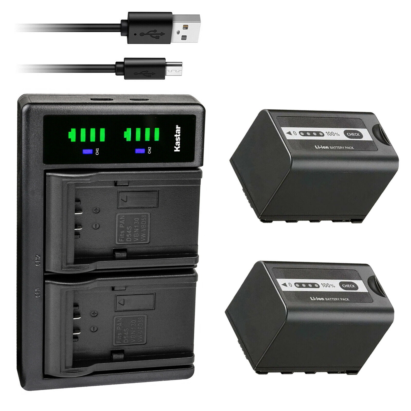 Kastar 2-Pack AG-VBR59 Battery and LTD2 USB Charger Replacement for Panasonic AG-VBR59, AG-VBR89G, AG-VBR118G, AG-BRD50, AG-B23, Panasonic HC-X2 4K Camcorder, Panasonic HC-X20 4K Mobile Camcorder