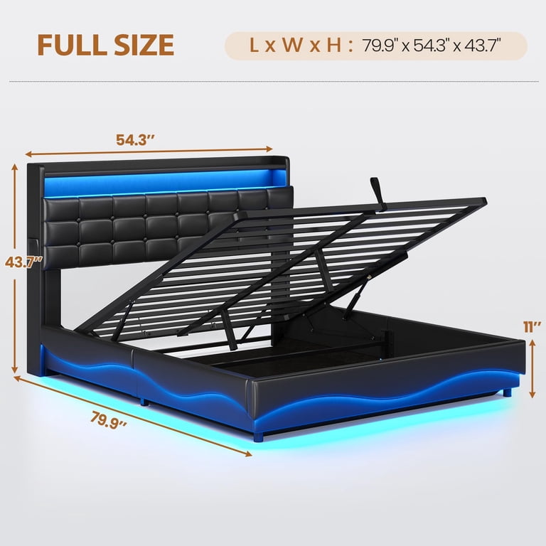 Afuhokles Full Bed Frame with Lift Storage and RGB Lights photo 2