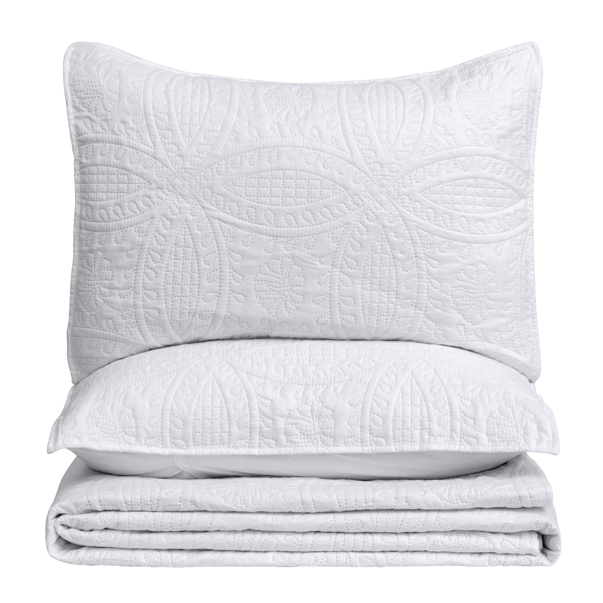 Great Bay Home Pinsonic Medallion Stitched White Microfiber Quilt, King