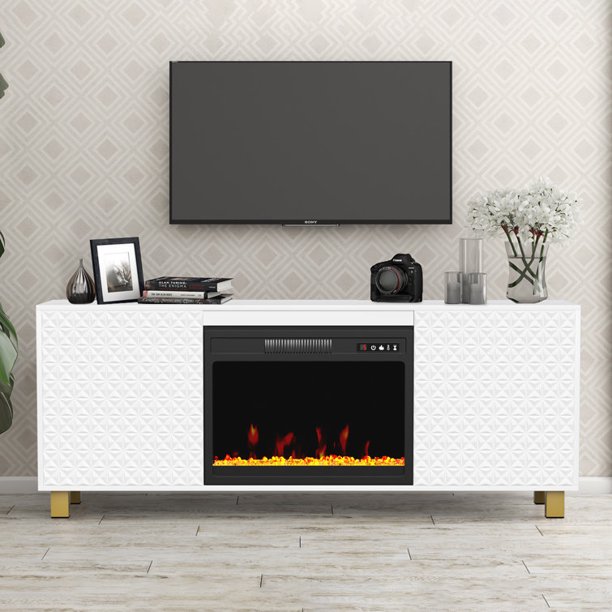 White Fireplace TV Stand for TVs up to 65", Entertainment Center with