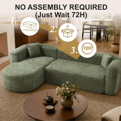 109.4" Boneless Modular Sectional Sofa with L-Shaped Chaise, Cloud-Like Chenille Couch, No Assembly Required, Green