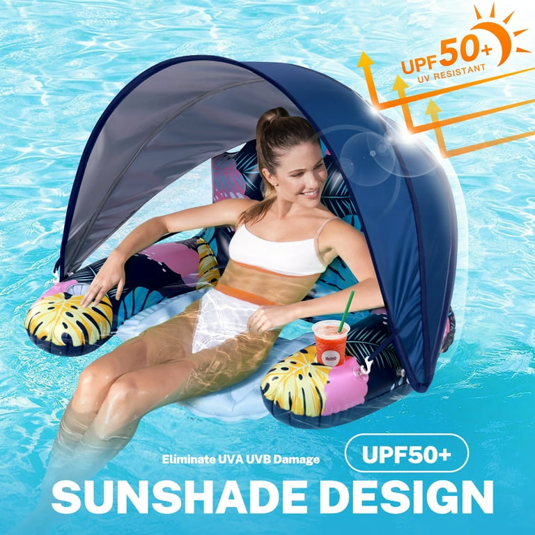 Pool Lounge Float Pool Floats With Shade Cover Inflatable Pool