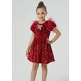 thumbnail image 4 of 2Bunnies Girls' Christmas New Year Holiday Party Sequin Dress Feather Puff Sleeve, 4 of 7