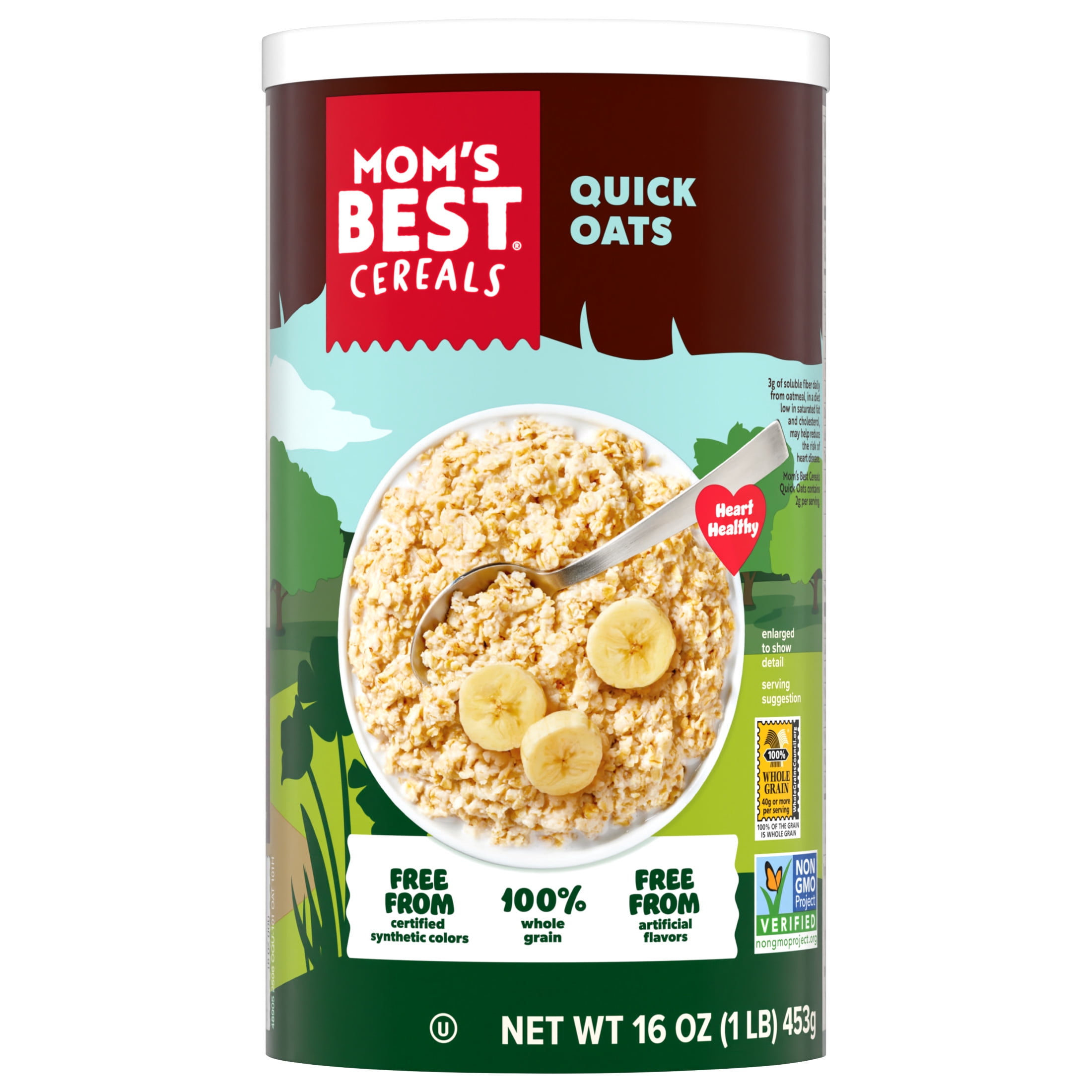 Mom's Best Quick Whole Grain Oats, Quick Rolled Oats, Hearty 16 oz Tube