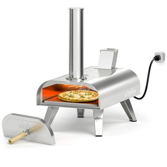 BIG HORN OUTDOORS 12" Dual Fuel Pizza Oven – Electric & Wood Pellet, Indoor & Outdoor High-Temp Pizza Maker (1000°F) with Pizza Stone