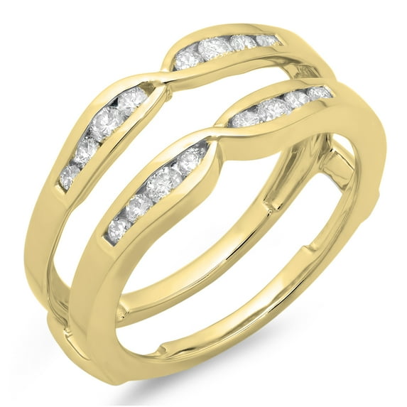 0.45 Carat (ctw) 18K Yellow Gold Round Diamond Ladies Anniversary Wedding Band Enhancer Guard Double Ring 1/2 CT