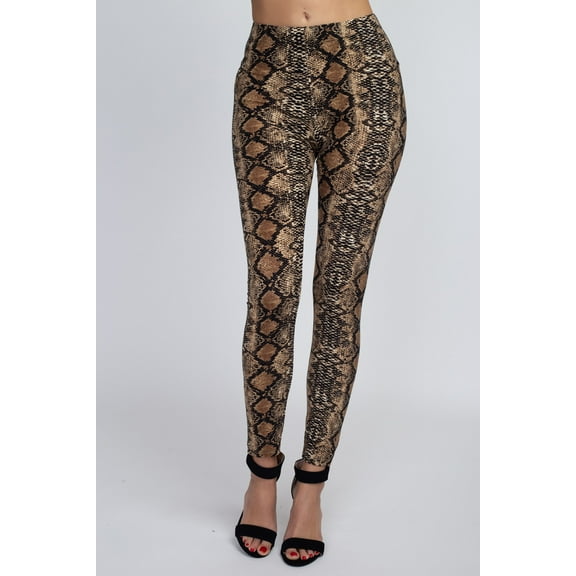 Women's Snakeskin Print Peach Skin Leggings Ultra Soft, Stretchy Full Length One Size