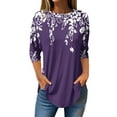 thumbnail image 2 of 3/4 Length Sleeve Womens Tops 2025 Spring Neck Casual Print Tunic T Shirts Three Quarter Length Womens Tops Purple XL, 2 of 5