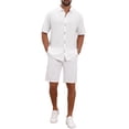 thumbnail image 2 of INSPIRE CHIC Men's Texture Short Sleeve Button Down Solid Casual Knitted Shirt M White, 2 of 6