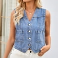 thumbnail image 2 of Qwertyu Womens Summer Cropped Denim Vest V-Neck Crop Western Jean Vest Top for Women Country Trendy Outfits Blue L, 2 of 7