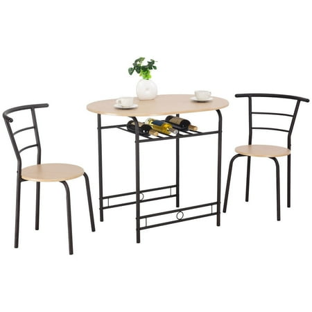 Ghp Natural Mdf Steel Tube Table With Wine Rack 2 Pcs Armless Chairs Dining Set