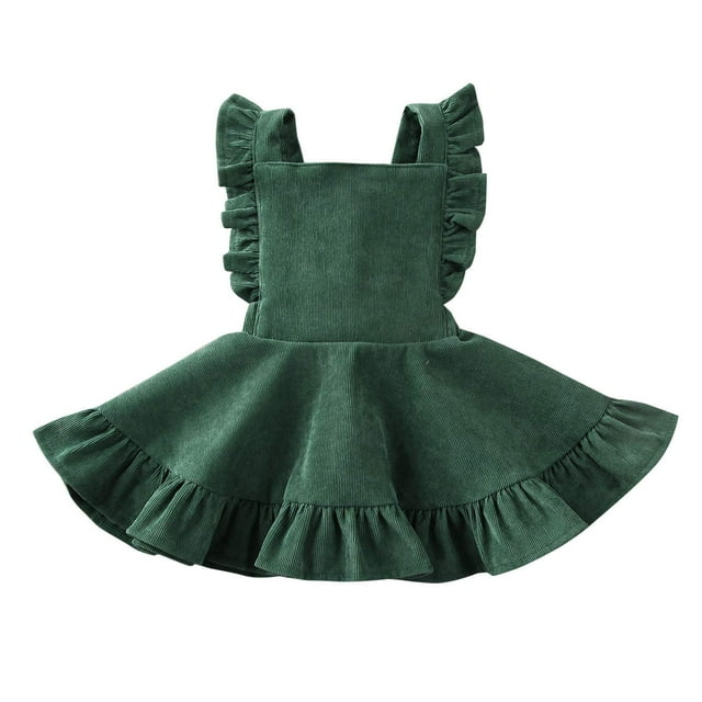 Karuedoo Falda De Tirantes De Terciopelo Para Bebés Y Niñas Con Volantes Y Tirantes Casuales, Ropa De Verano (3-4T Verde 2 (Terciopelo))