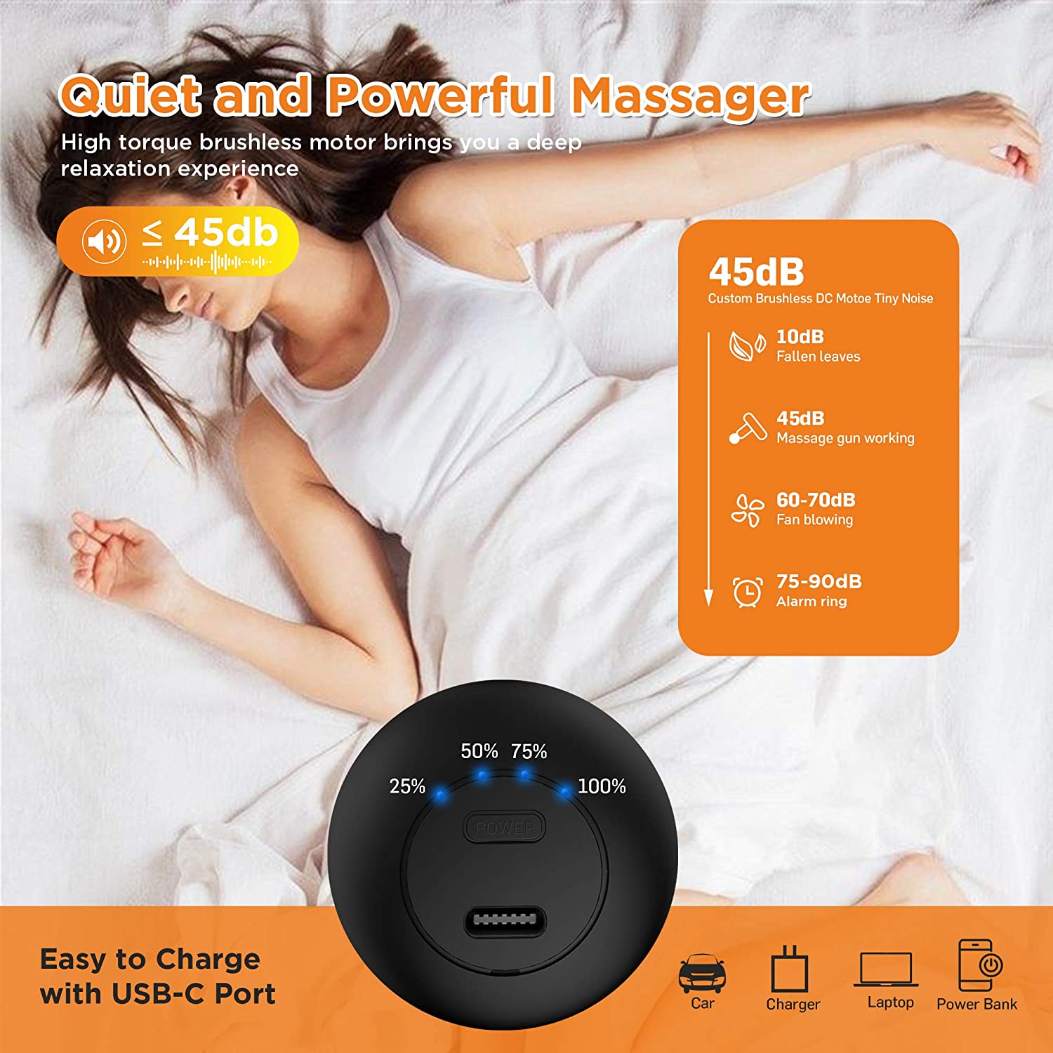Mini Massage Gun - Powerful Deep Tissue Percussion Muscle Massager for Pain Relief, Portable Handheld Body Massager with 4 Heads, Quiet Rechargeable