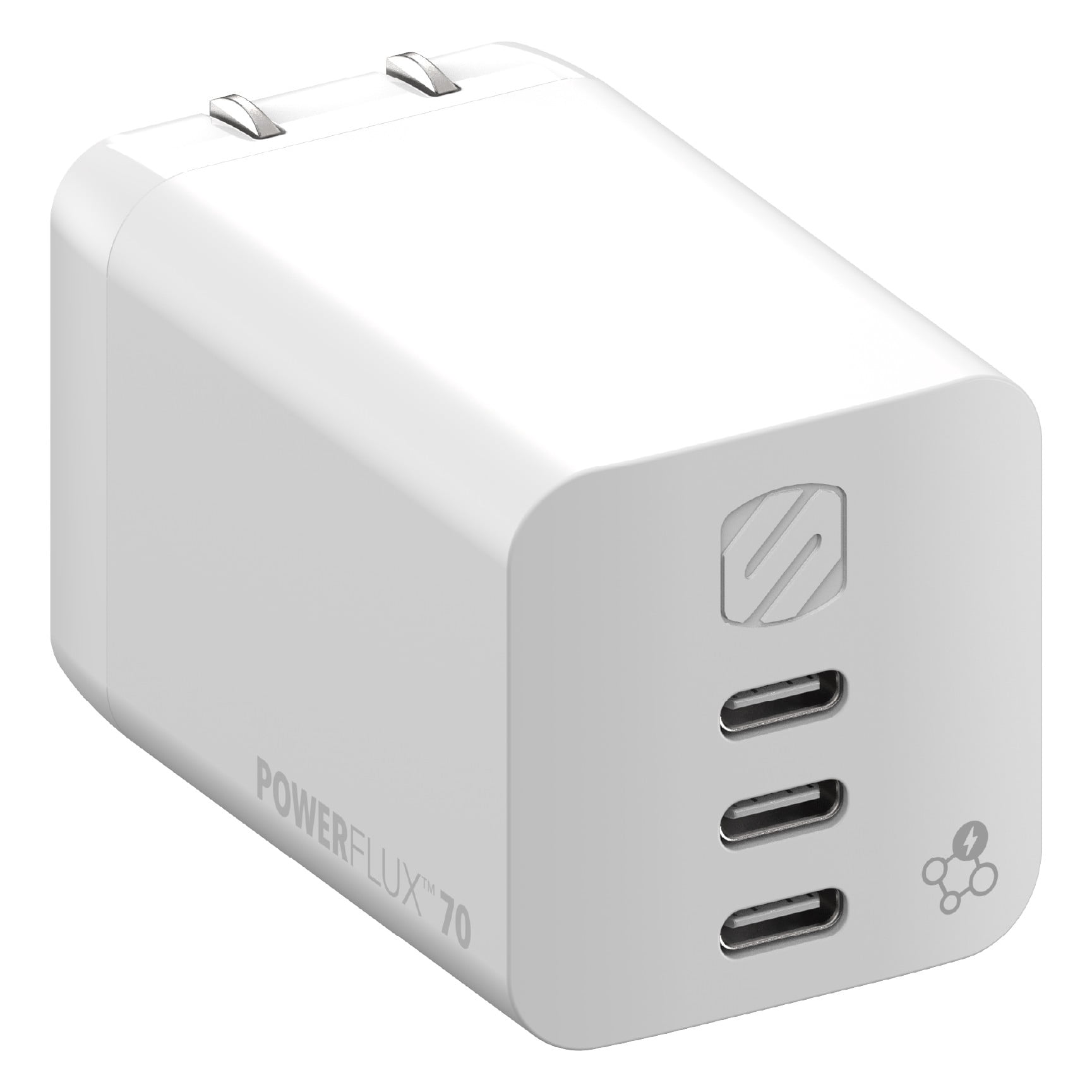 Scosche PowerFlux 70 3-Port 70W USB-C Fast Charging Wall Block Adapter w/ Multiple Ports HPD70WT-SP