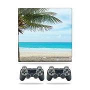 Skin Decal Compatible With Sony Playstation 3 PS3 Slim + 2 controllers Sticker Design Beach Bum