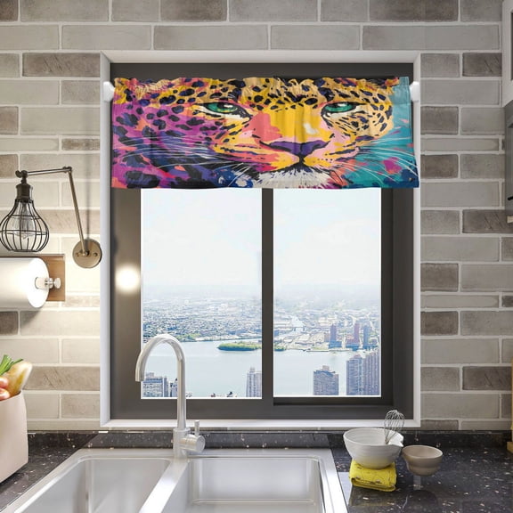 BZSMCE Alance Curtains Leopard Colorful Print Design Modern Style Pattern Window Curtain Valance 52W" x 18L" for Kitchen Living Room Bedroom