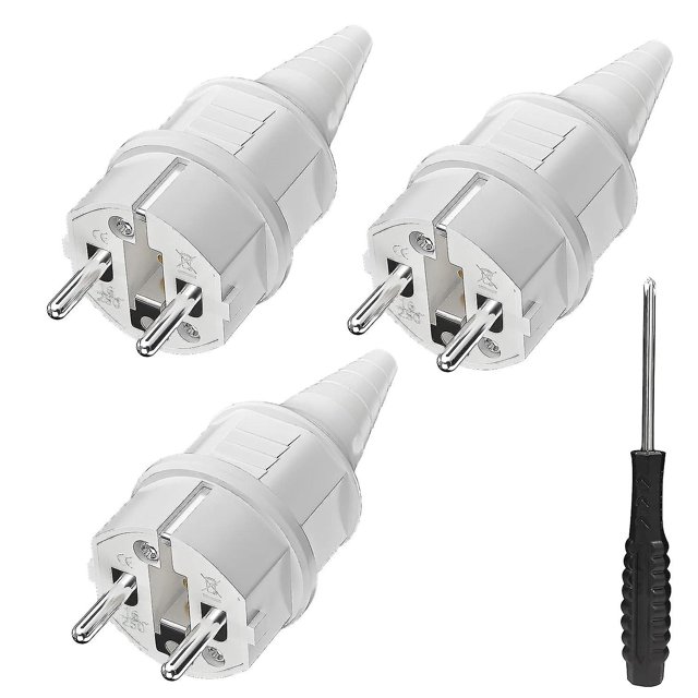 Tapones de Contacto Protector con Protección Anti-torsión, 250 V (16 A), A Prueba de Salpicaduras y de Larga Duración, Ip44, Blanco.
