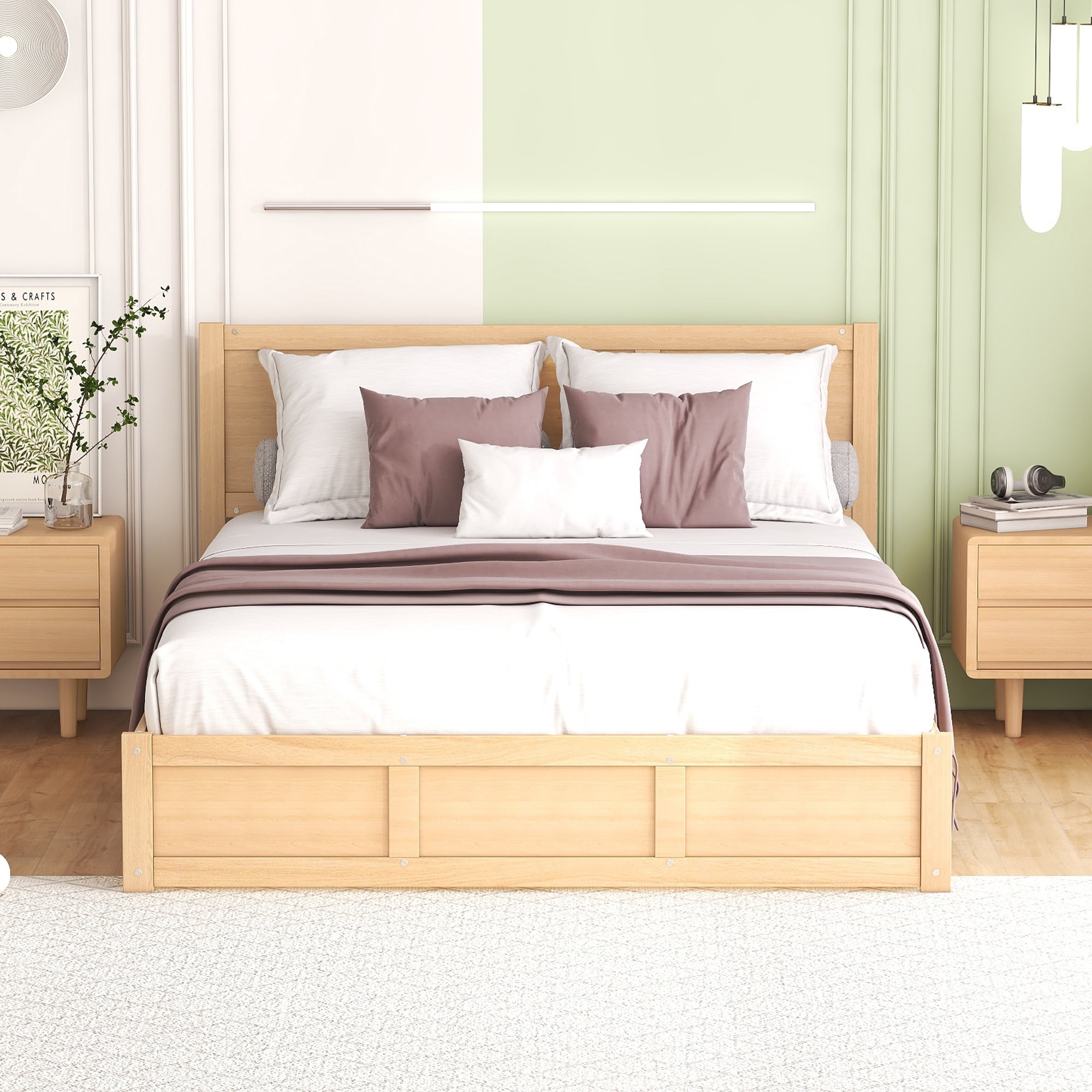 Bellemave Queen Size Lift Up Storage Bed, Wood Platform Bed with 2 Storage Drawers, Queen Size Bed Frame with Hydraulic Storage System, No Box Spring Needed, Easy Assembly, Natural