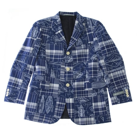 Hickey Freeman Navy - HICKEY FREEMAN Boy's Design Printed 3-Button Blazer Sz 10 Blue
