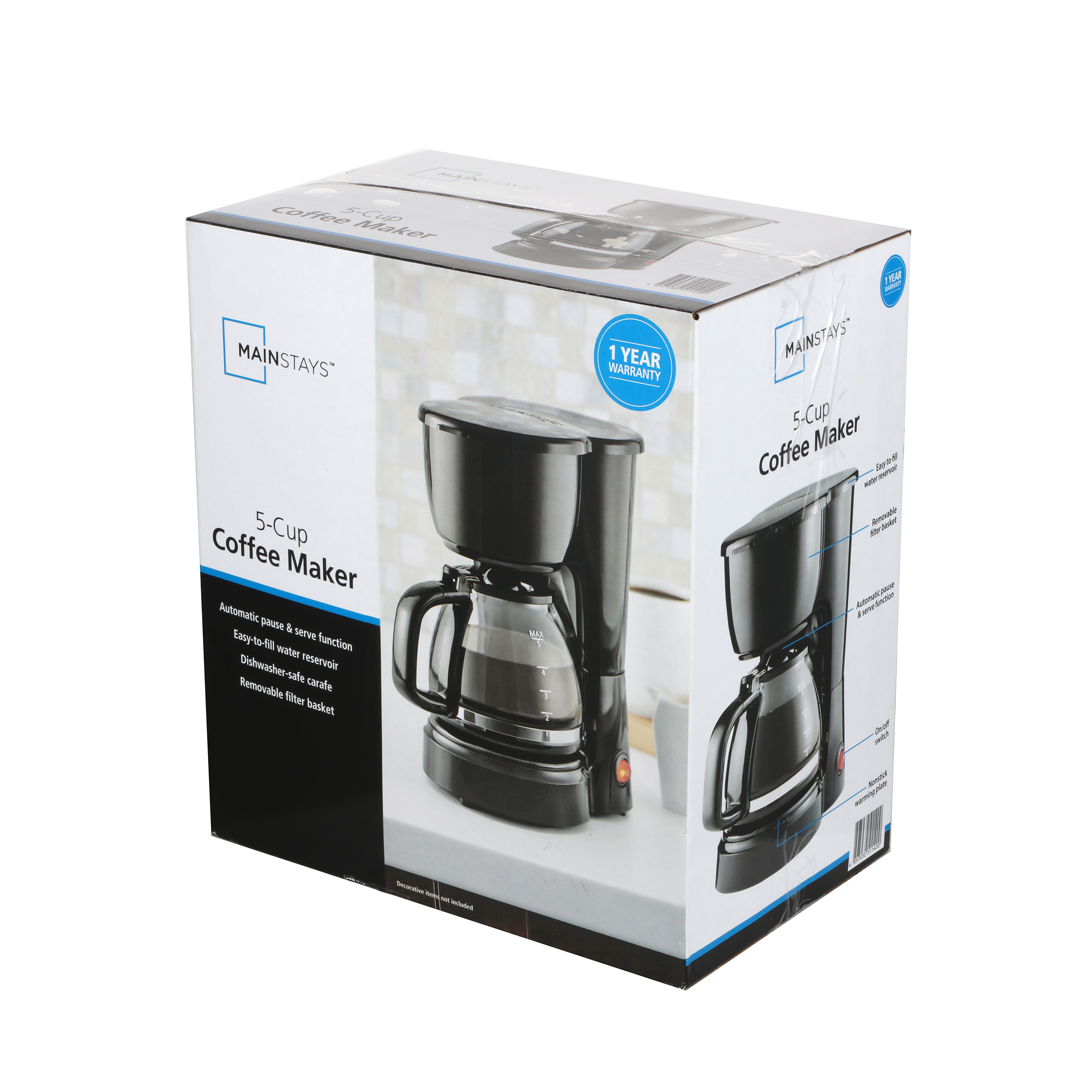 Mainstays 5-Cup Drip Coffee Maker, Black photo 2