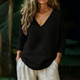 thumbnail image 2 of Tumotour Plus Size Summer Linen Shirts For Women'S Casual 3/4 Sleeve T-Shirt Short Sleeve V-Neck Athletic Workout Going Out Tops, 2 of 7