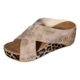 thumbnail image 6 of Rokment Leopard Platform Wedge Sandals for Women Fashion Casual Studded Cross-Band Leather Open Toe Backless Slip on Chunky High Heels Dress Slides Beach Summer Comfortable Khaki Size 9, 6 of 7
