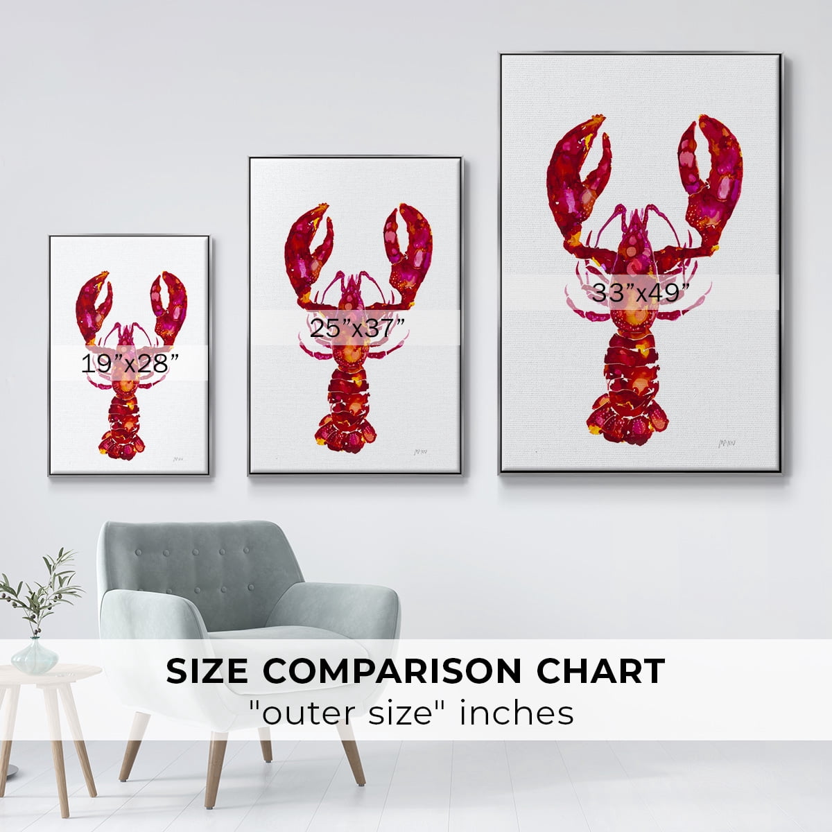 Lobster Framed Premium Gallery Wrapped Canvas - Ready to Hang - 17 x 25 - Silver Floating Frame