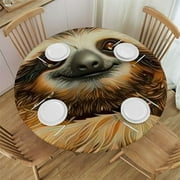 Round Fitted Tablecloth with Elastic Edge, Sloth Flower Table Cover Waterproof Wipeable Table Cloths for Round Tables, Ideal for Picnic, Patio