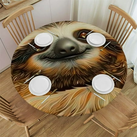 Round Fitted Tablecloth with Elastic Edge, Sloth Flower Table Cover Waterproof Wipeable Table Cloths for Round Tables, Ideal for Picnic, Patio