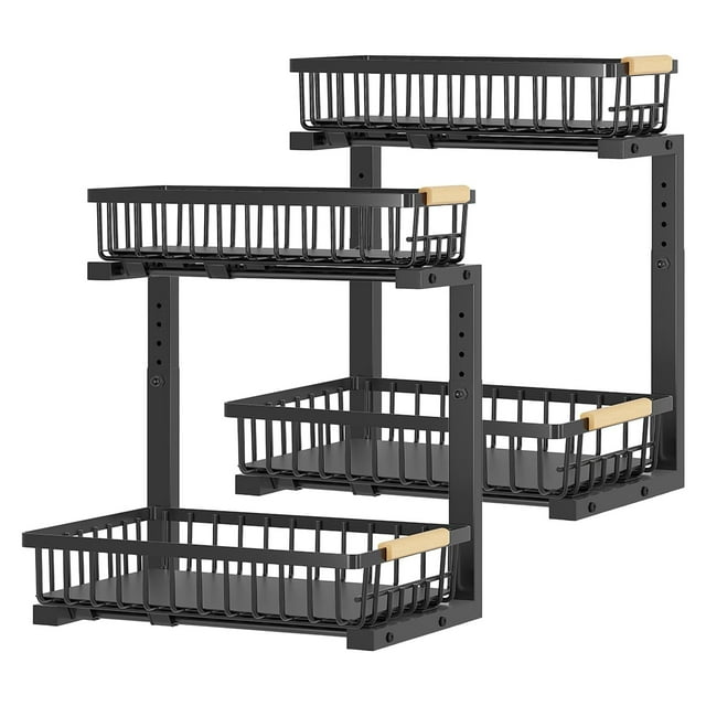Organizador para Debajo del Fregadero, 2 Paquetes de 2 Niveles para Debajo del Fregadero y Almacenamiento, Estante Organizador extraíble para gabinete, cajón Deslizante Metal para Cocina