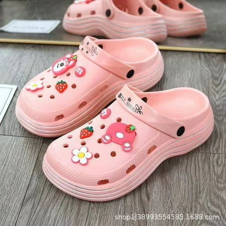

Elevated Super Thick Bottom Strawberry Bear Hole Shoes for Shoes with Dung-feeling Outwear Summer Slippers New Sandals for Women Non-slip