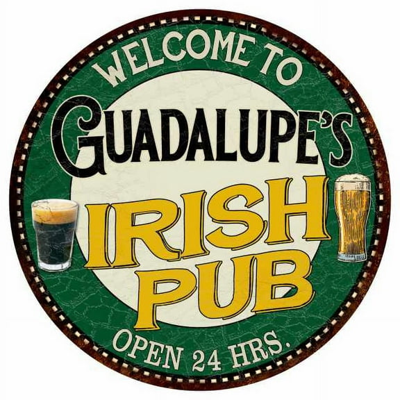 Guadalupe's Irish Pub 14" Round Metal Sign Kitchen Bar Wall Decor 100140036494
