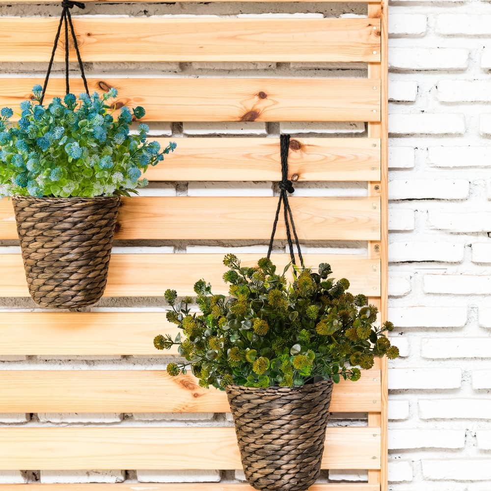 6 Bundles Artificial Eucalyptus Flowers, Fake Artificial Greenery UV Resistant No Fade Faux Plastic Plants for Wedding Bridle Bouquet Outdoor Home Garden Kitchen Office Table Vase(Brown)