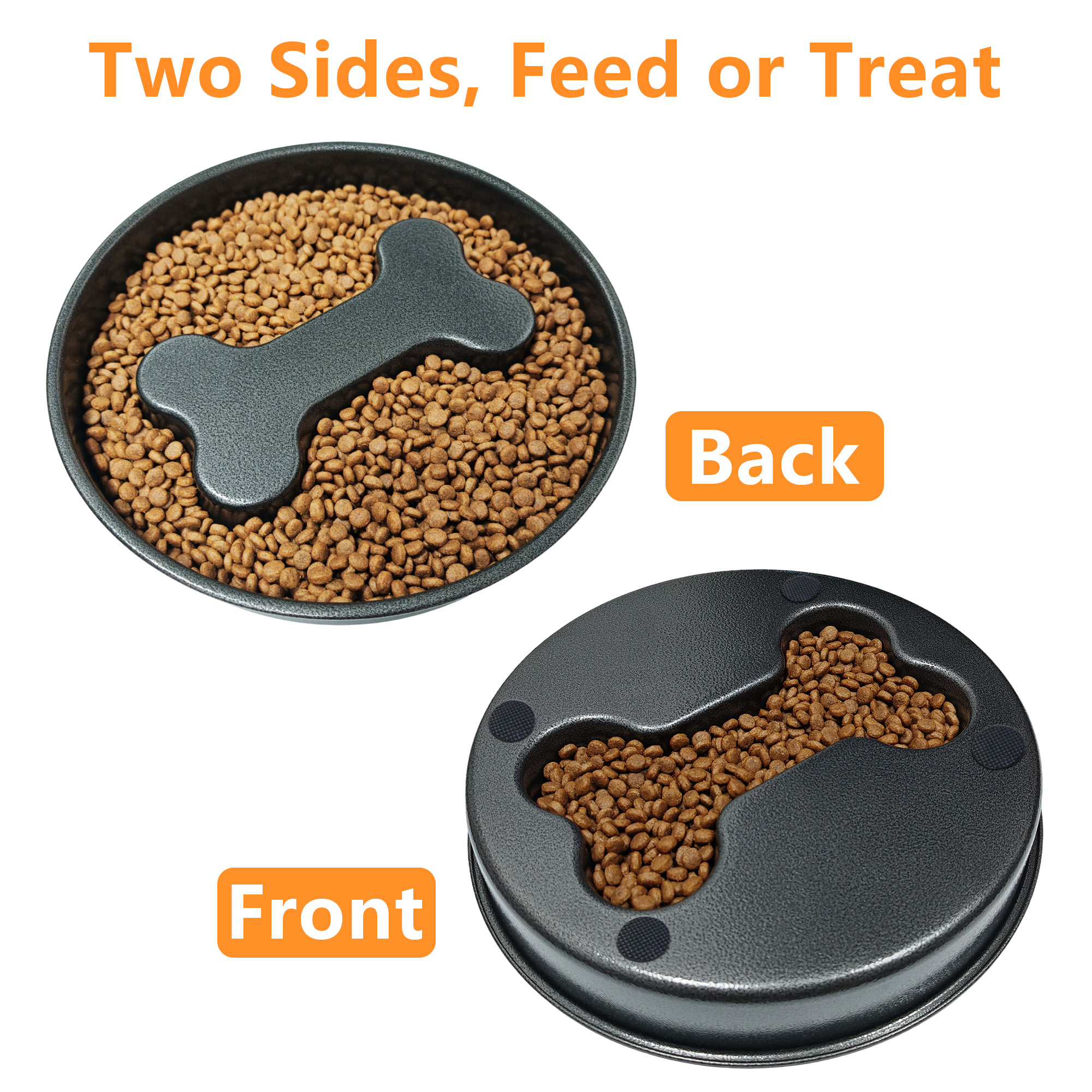 BLRTUN Slow Feeder Dog Bowl 2 Cups Heavy-Duty Stainless Steel with Hand-Hammered Finish, Non-Slip Lick Plate for Dogs and Cats, Durable Pet Food Holder for Small & Medium Breeds
