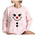 thumbnail image 5 of successthop Christmas Sweatshirt Women Snowman Face FLeece Crewneck Long Sleeve Sweaters Pullover Clothes Print Top Pink, 5 of 6