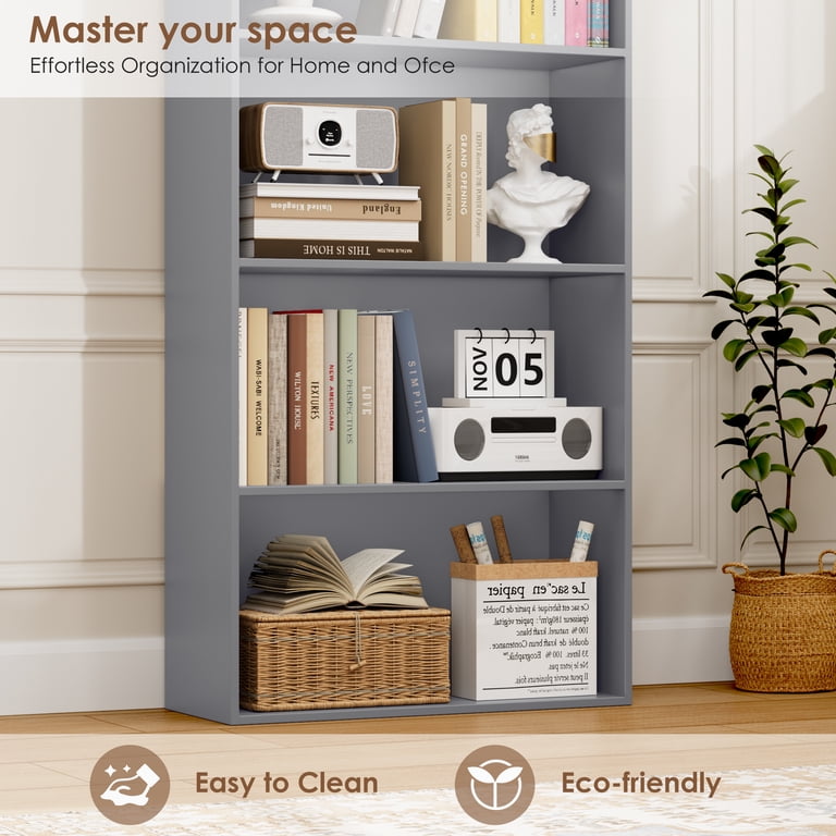 Homfa 6-Tier Free Standing Gray Bookshelf, Wood Office & Living
