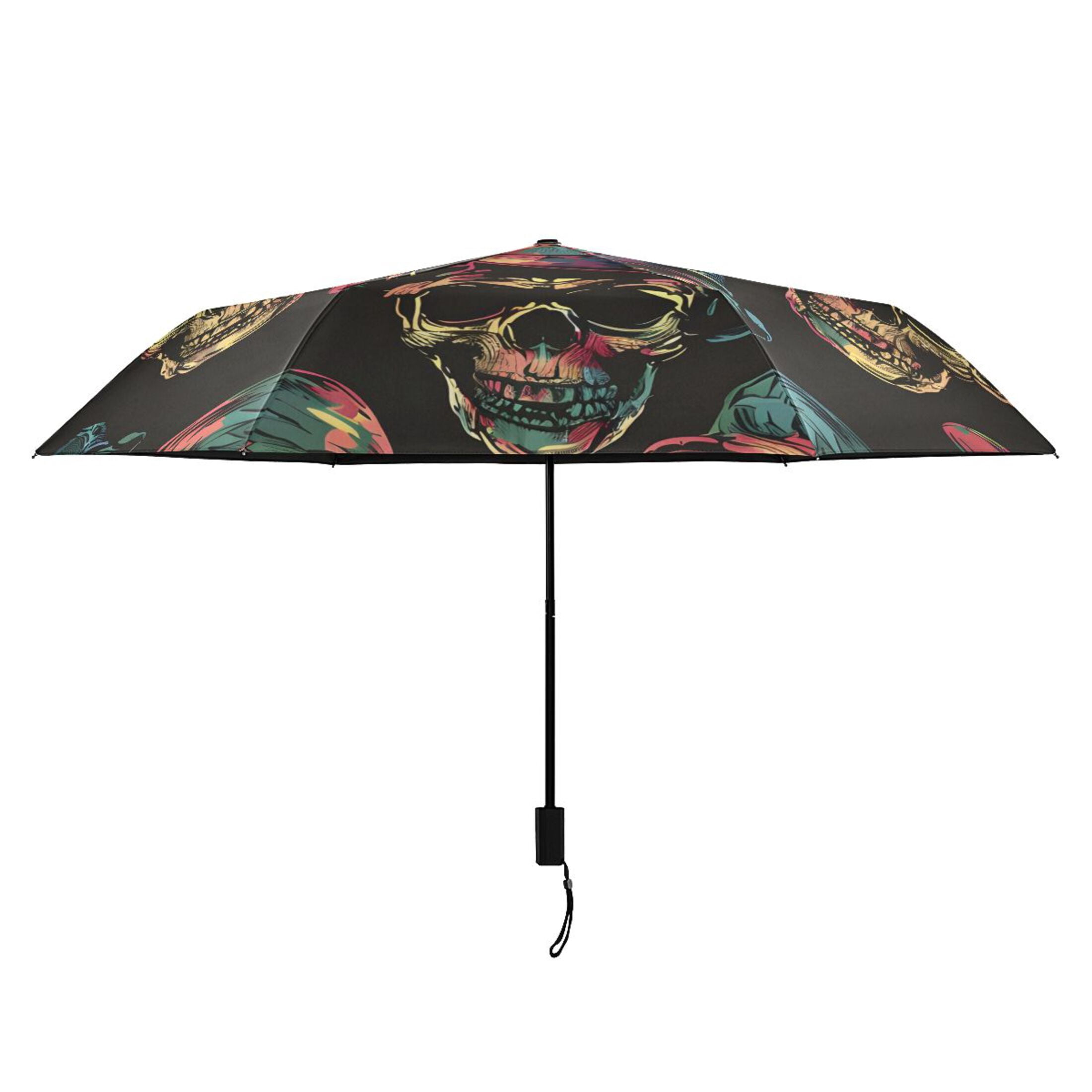 ALAZA Magic Skulls UPF 50+ Compact Folding Umbrella for Rain Travel Umbrella Packable