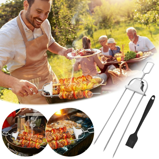 XWSHYW Utensilios y Gadgets de Cocina. Tenedor de Barbacoa Semiautomático de Acero Inoxidable, Tenedor de Barbacoa Al Aire Libre, Tenedor de Barbacoa Familiar, Kebabs de Cordero, Herramientas de Barb