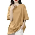 thumbnail image 3 of Summer T Shirts For Women Fashion Solid Color Shoulder Down Short Sleeved Round Neck Loose Comfort Colors T Shirt Coffee Tee Blouse S-3XL, 3 of 6