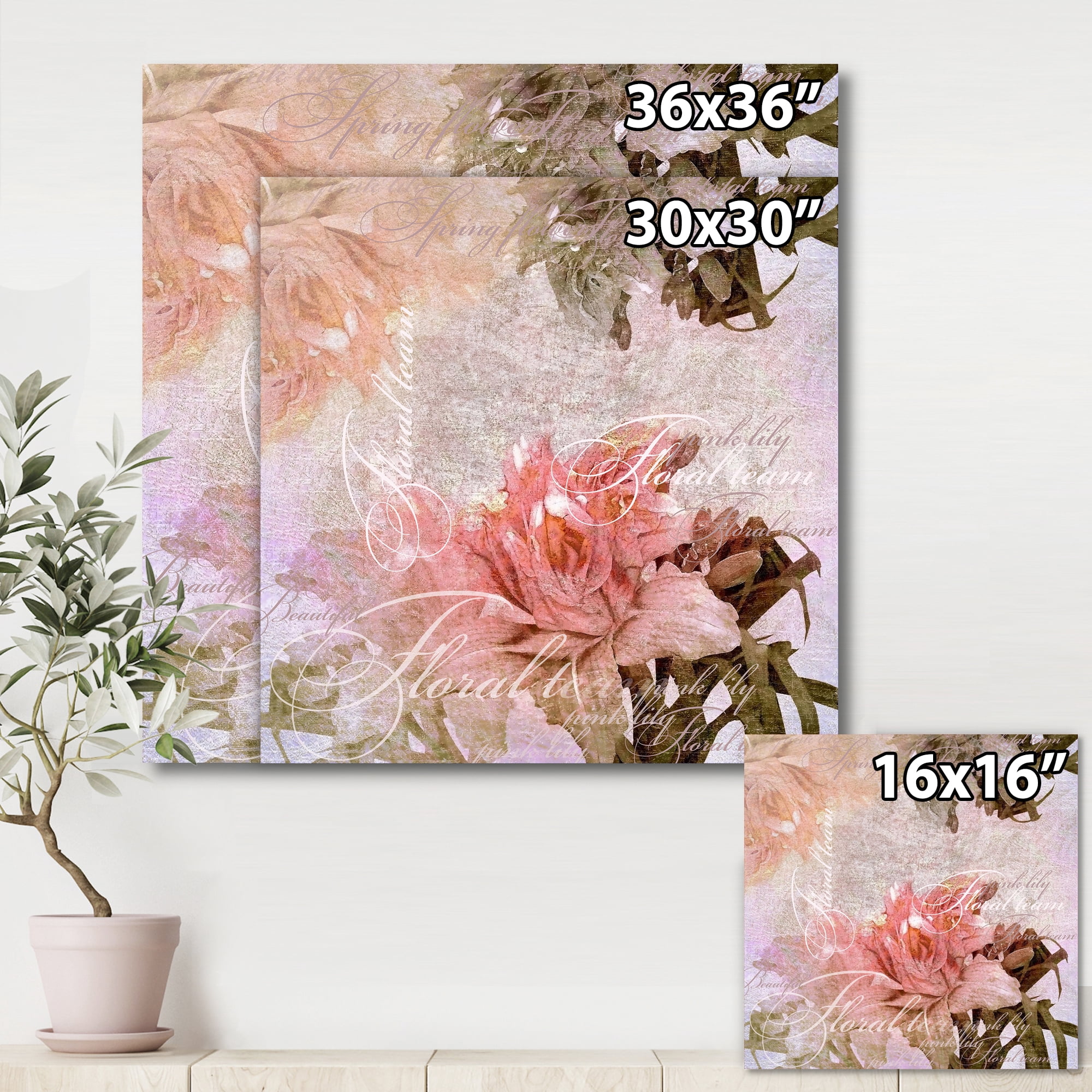 Designart ' Flowers Vintage In Pastel Colours ' Traditional Canvas Wall Art Print