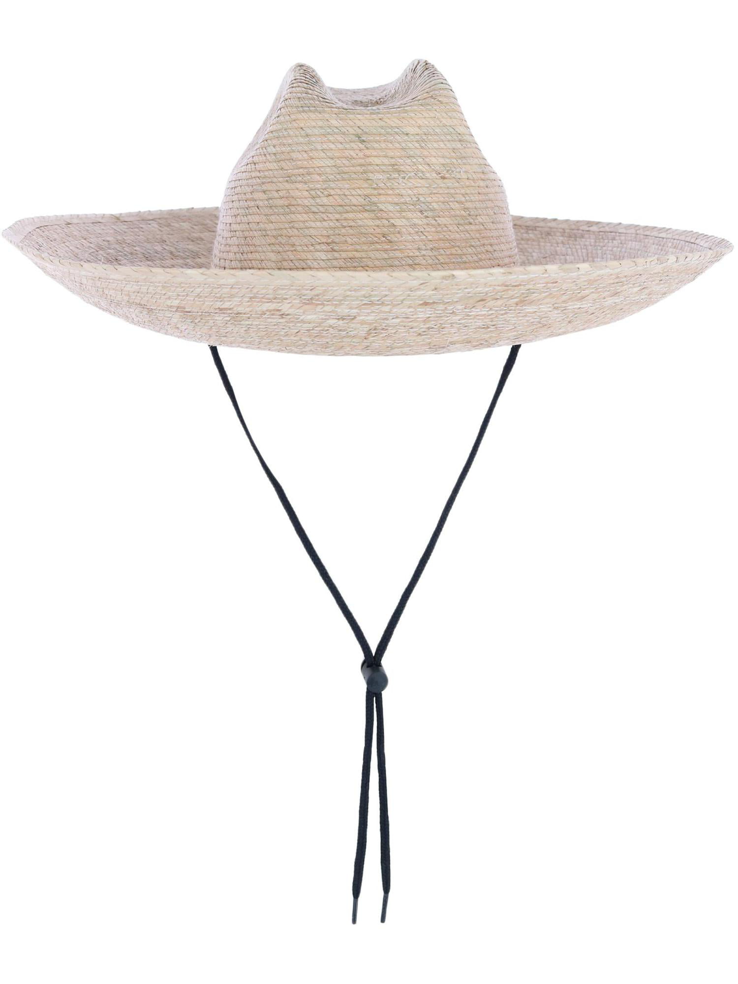 CTM Wide Brim Crushable Straw Lifeguard Hat with Chin Strap 