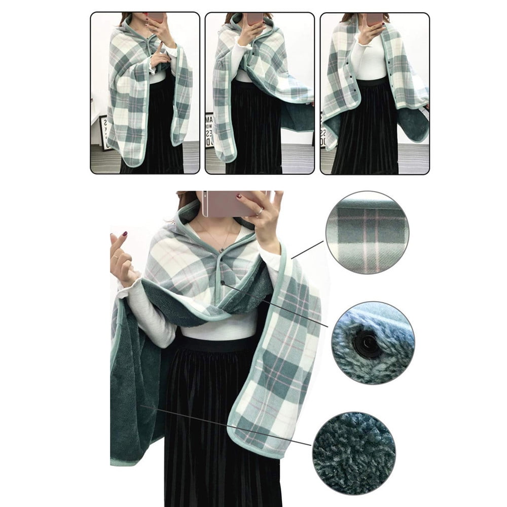Poncho Femme Polaire - Cape Chaud D'Hiver Avec Boutons, Couverture à Carreaux, Deux Tailles, Plaid Châle D'Épaule - 6