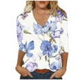 thumbnail image 2 of JTZGDY Floral Shirts for Women Dressy Casual Summer 3/4 Length Sleeve V Neck Graphic T-Shirts Trendy Oversized Comfy Tunic Blouse Fashion 2025 Clothes Multicolor#23 XXXL, 2 of 5