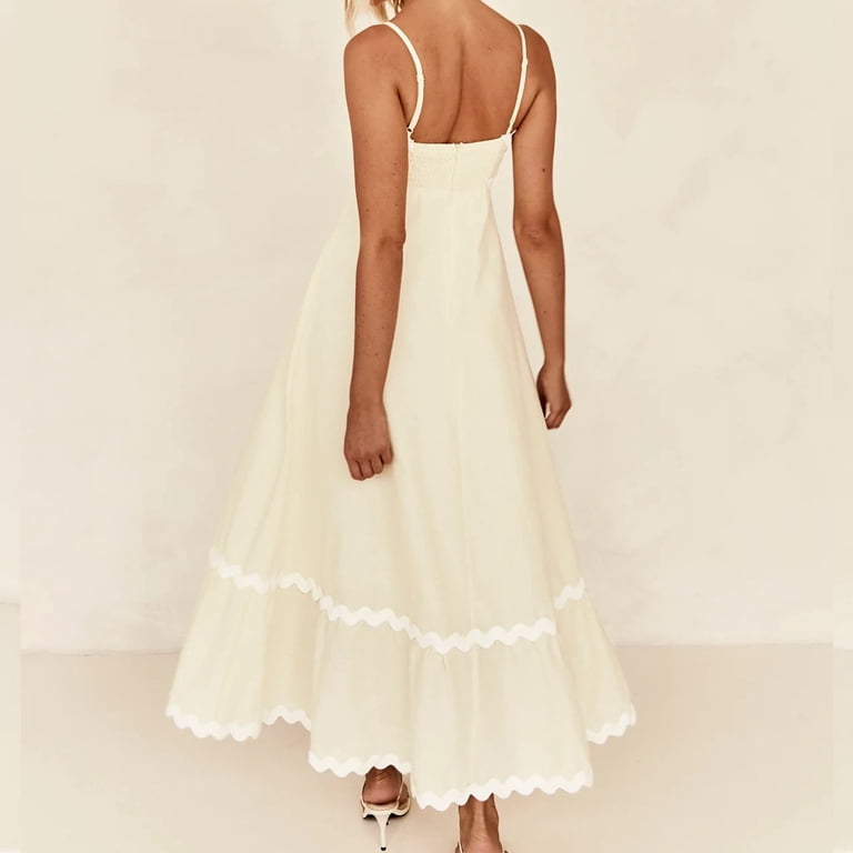 beige flowy maxi dress BeiFu Women's 2026 Summer Casual Sleeveless Spaghetti Strap Ruffle Beach Long Dresses (Beige,XL) Sexy Halter Maxi Dress
