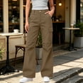 thumbnail image 2 of TEAJOPSUU Womens Button Fly Bootcut Cargo Pants Solid High Waist Wide Leg Side Cargo Pockets Trousers with Pockets Casual Winter Wear Coffee, 2 of 8